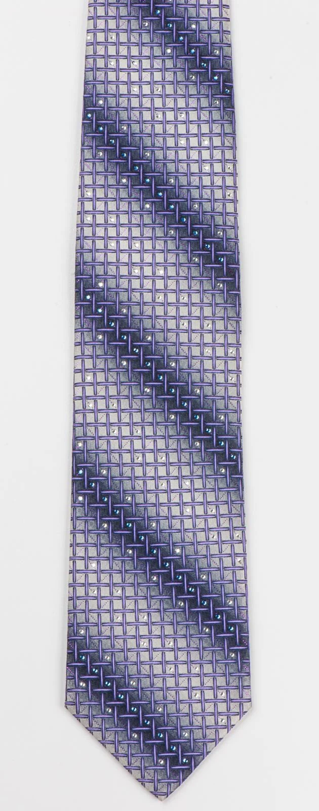 Daks Men's Silk Rhinestone Tie Purple Wire Mesh Trellis On Gray Necktie - Image 2