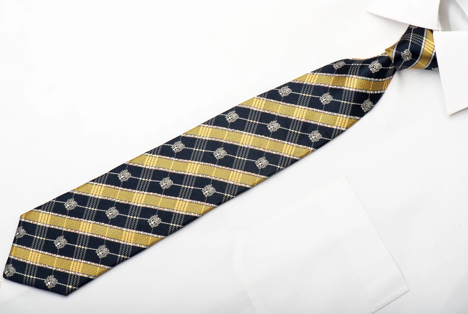 Daks Men's Silk Tie Gold Navy Silver Striped Sparkling With Crystal Rhinestones - Image 4