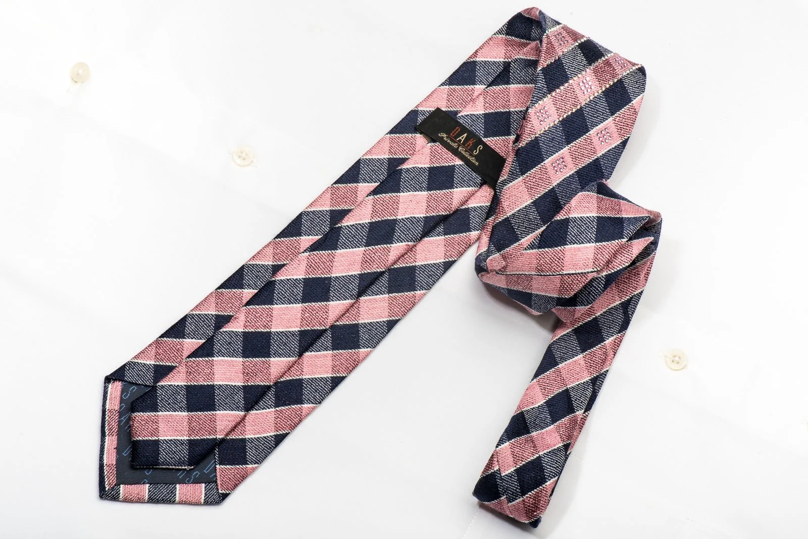 Daks Men's Silk Tie Pink Navy Plaids Sparkling With Rhinestones - Image 6