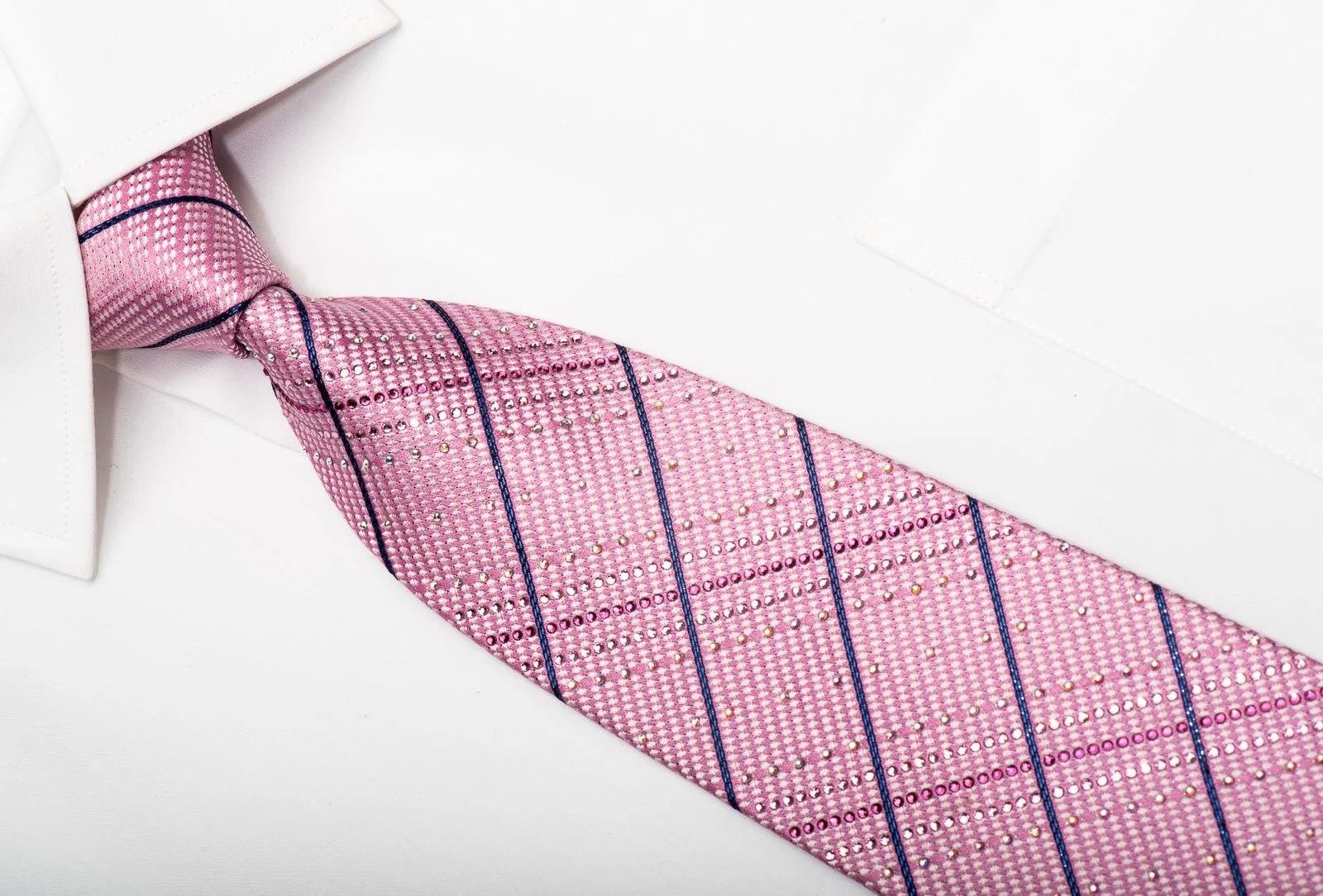 Daks Men's Silk Tie Striped On Pink Sparkling With Crystal Rhinestones - Image 2