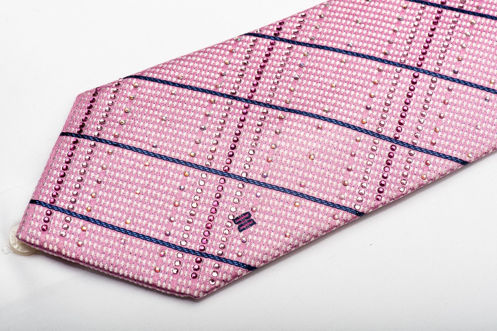 Daks Men's Silk Tie Striped On Pink Sparkling With Crystal Rhinestones - Image 4