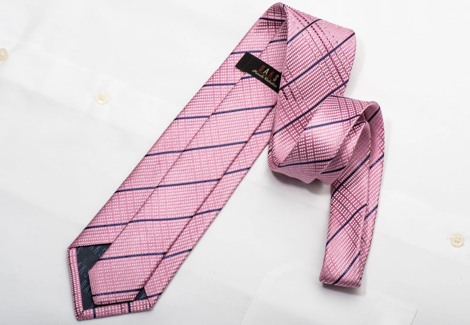 Daks Men's Silk Tie Striped On Pink Sparkling With Crystal Rhinestones - Image 5