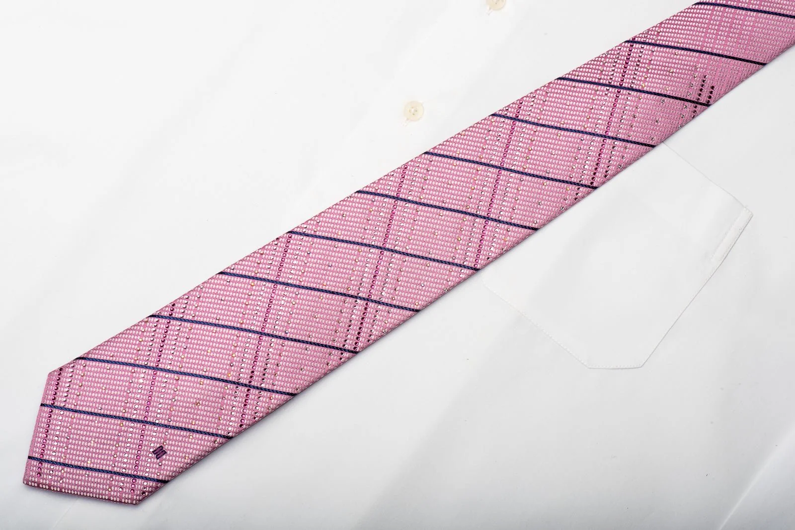 Daks Men's Silk Tie Striped On Pink Sparkling With Crystal Rhinestones - Image 6