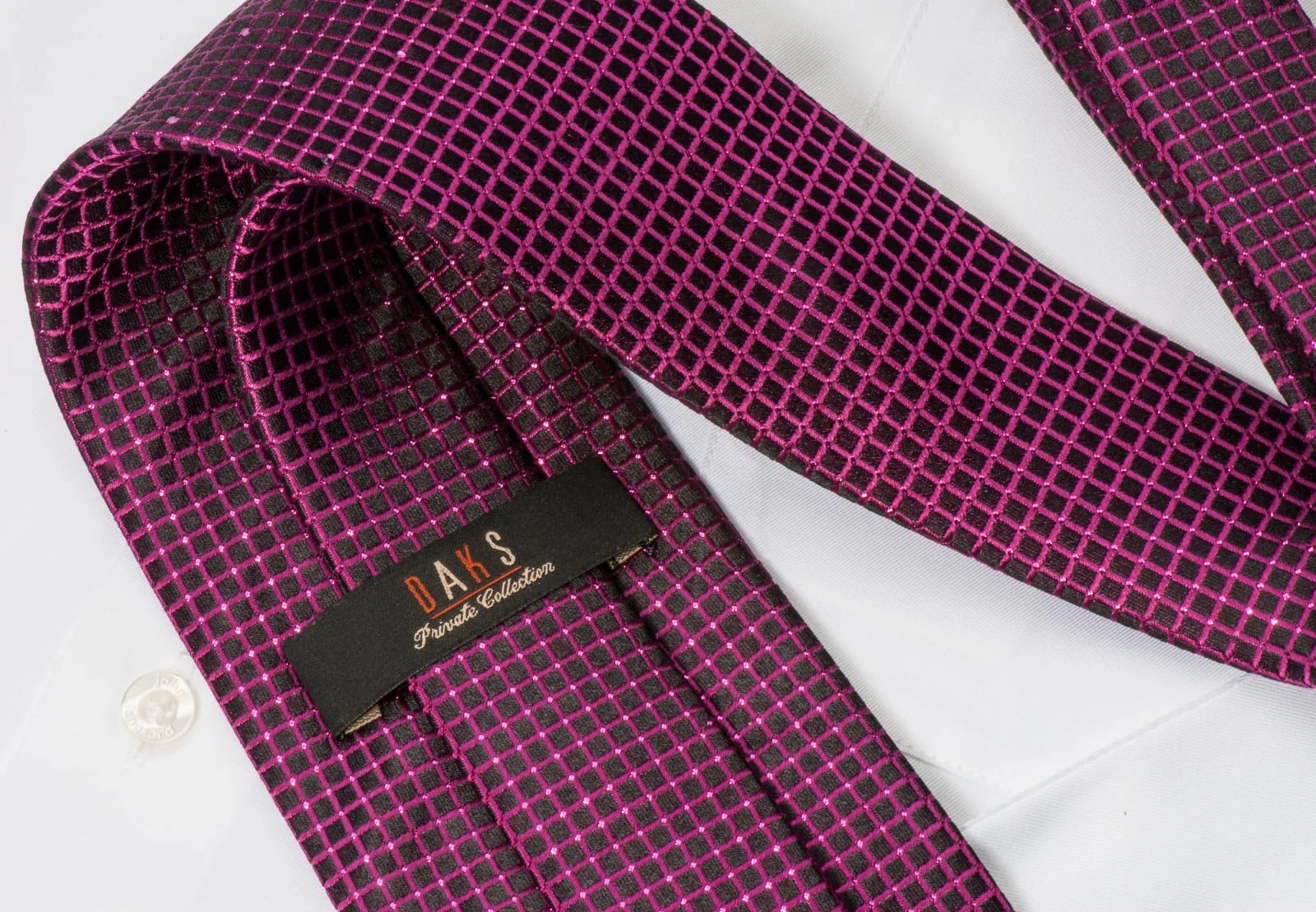 Daks Men's Woven Silk Rhinestone Tie Purple Wire Lattice On Black With Purple Sparkles - Image 7
