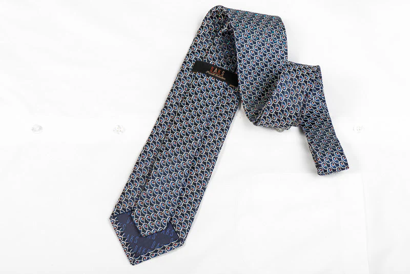 Silver Scrolls On Navy Mens Rhinestone Silk Necktie With Sparkles - Image 5