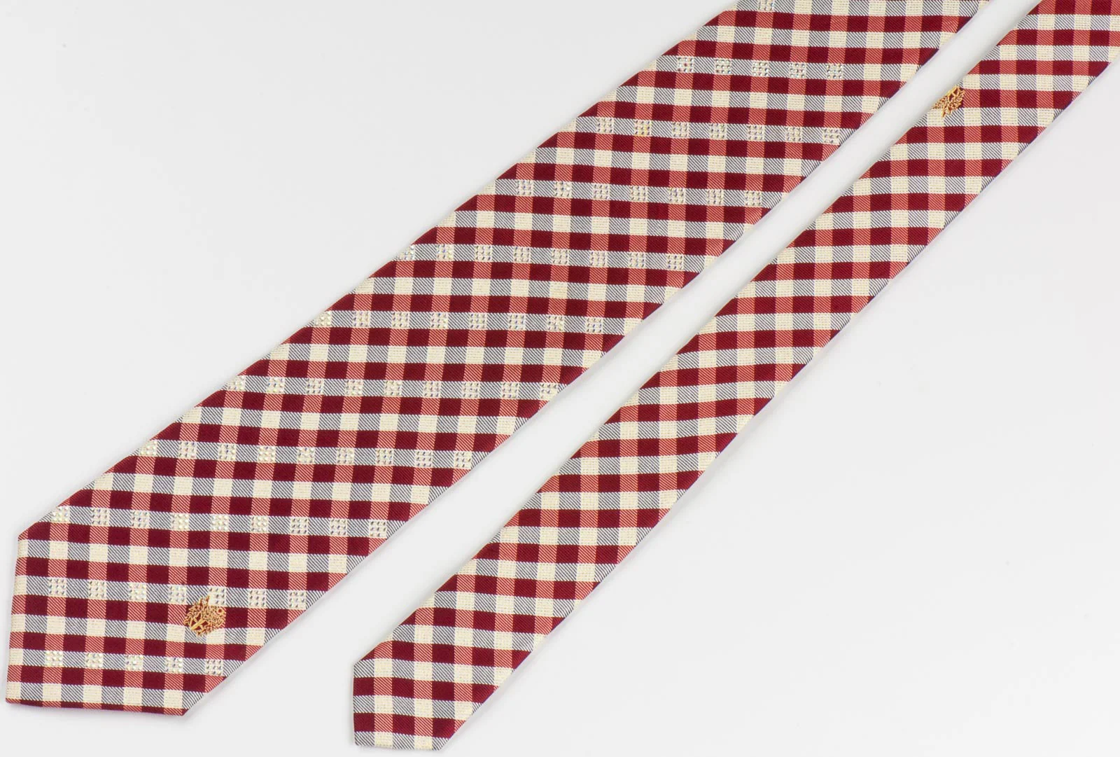 Burgundy Silver Plaid Mens Woven Silk Necktie With Rhinestones - Image 4