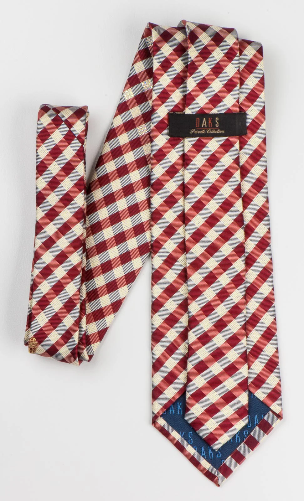 Burgundy Silver Plaid Mens Woven Silk Necktie With Rhinestones - Image 5