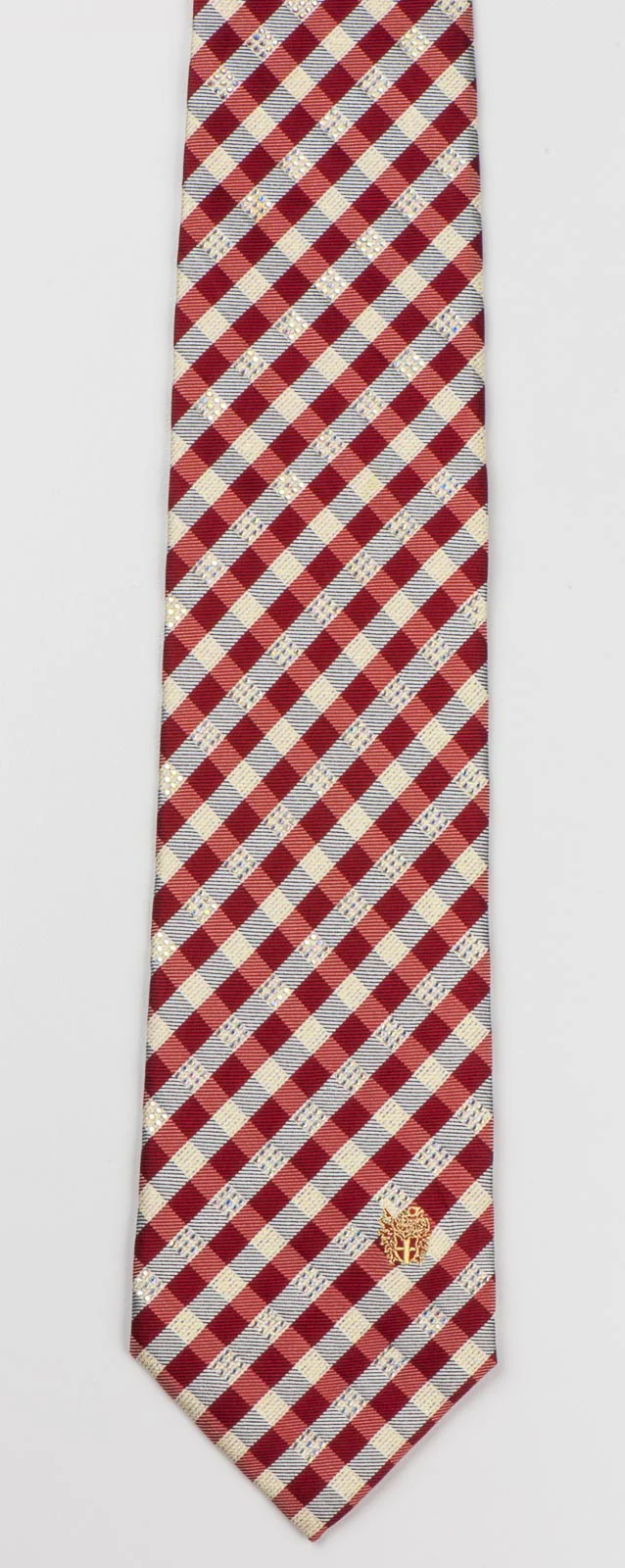Burgundy Silver Plaid Mens Woven Silk Necktie With Rhinestones - Image 6