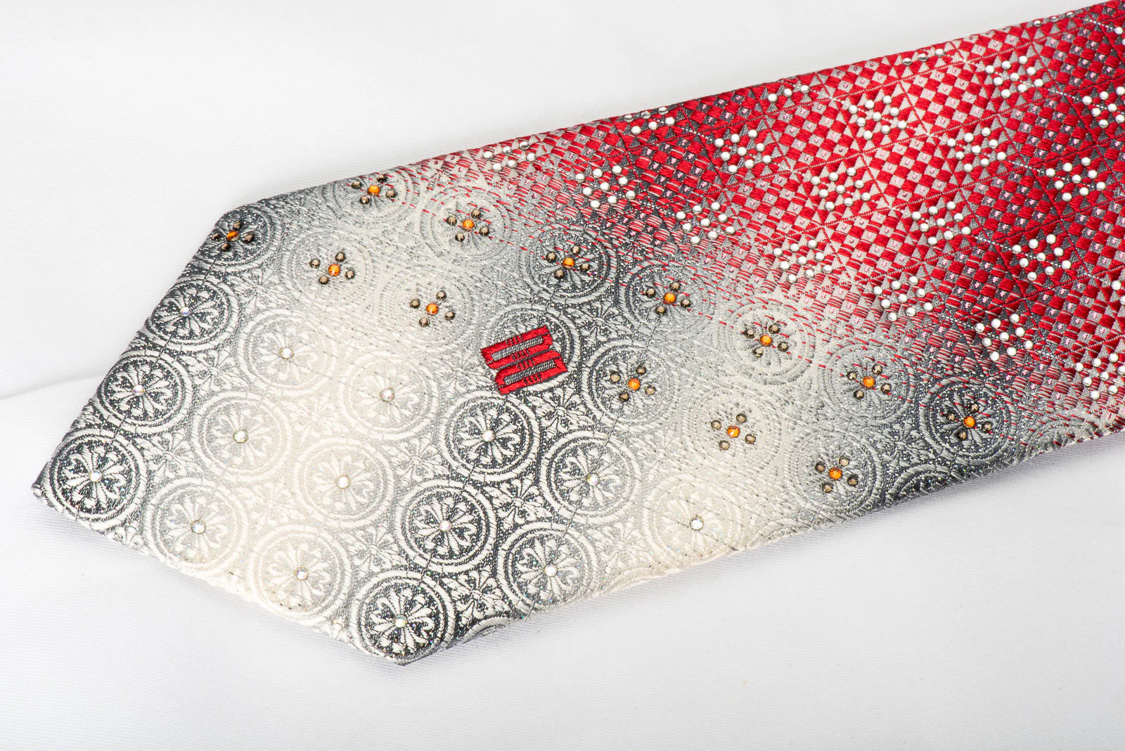 Daks Rhinestone Necktie Red Checker On Silver Medallions With Silver Sparkles - Image 5