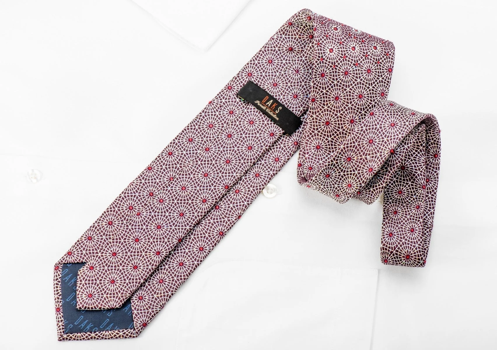 Mens Rhinestone Necktie Silver Trellis On Burgundy With Silver Sparkles - Image 5
