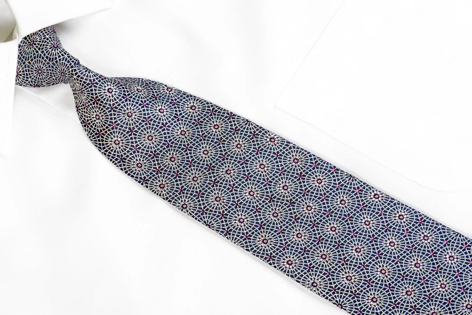Rhinestone Necktie Silver Trellis on Navy - Image 2