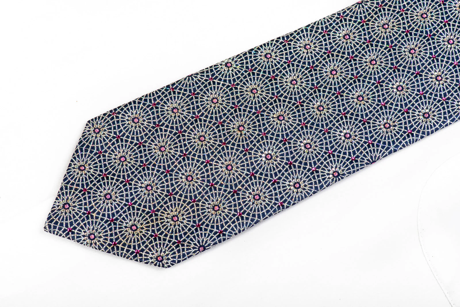 Rhinestone Necktie Silver Trellis on Navy - Image 3