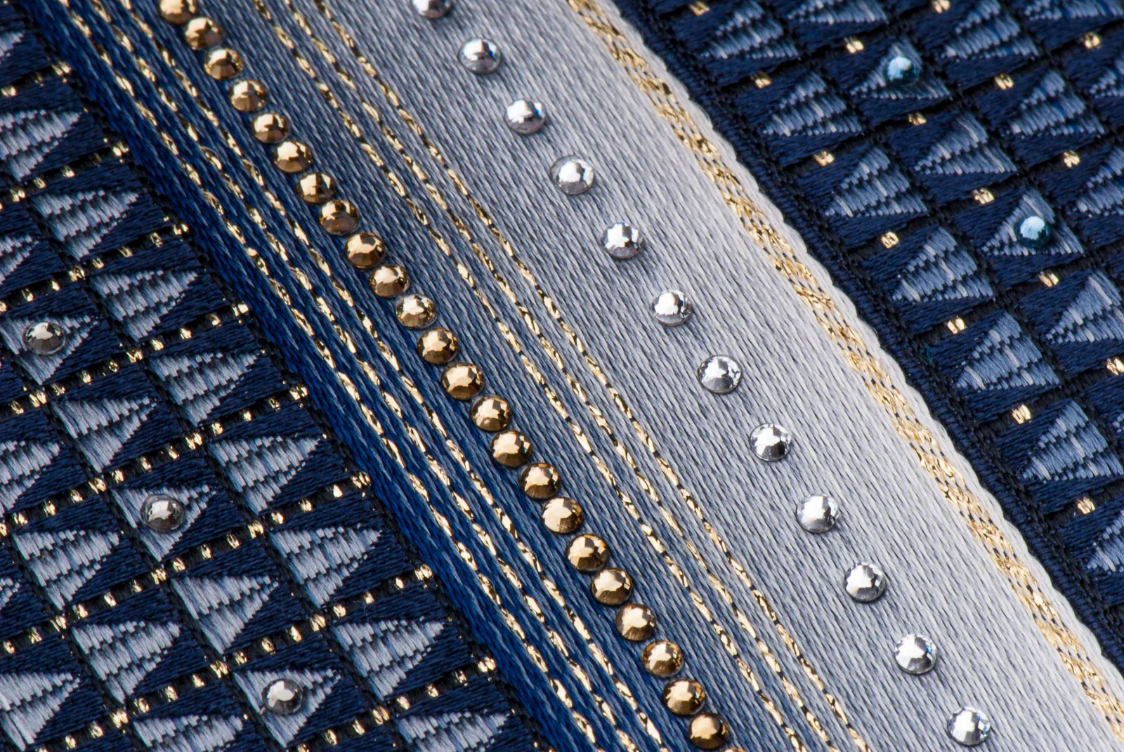 Daks Rhinestone Silk Neck Tie Gray & Black Stripes With Golden Highlights - Image 6