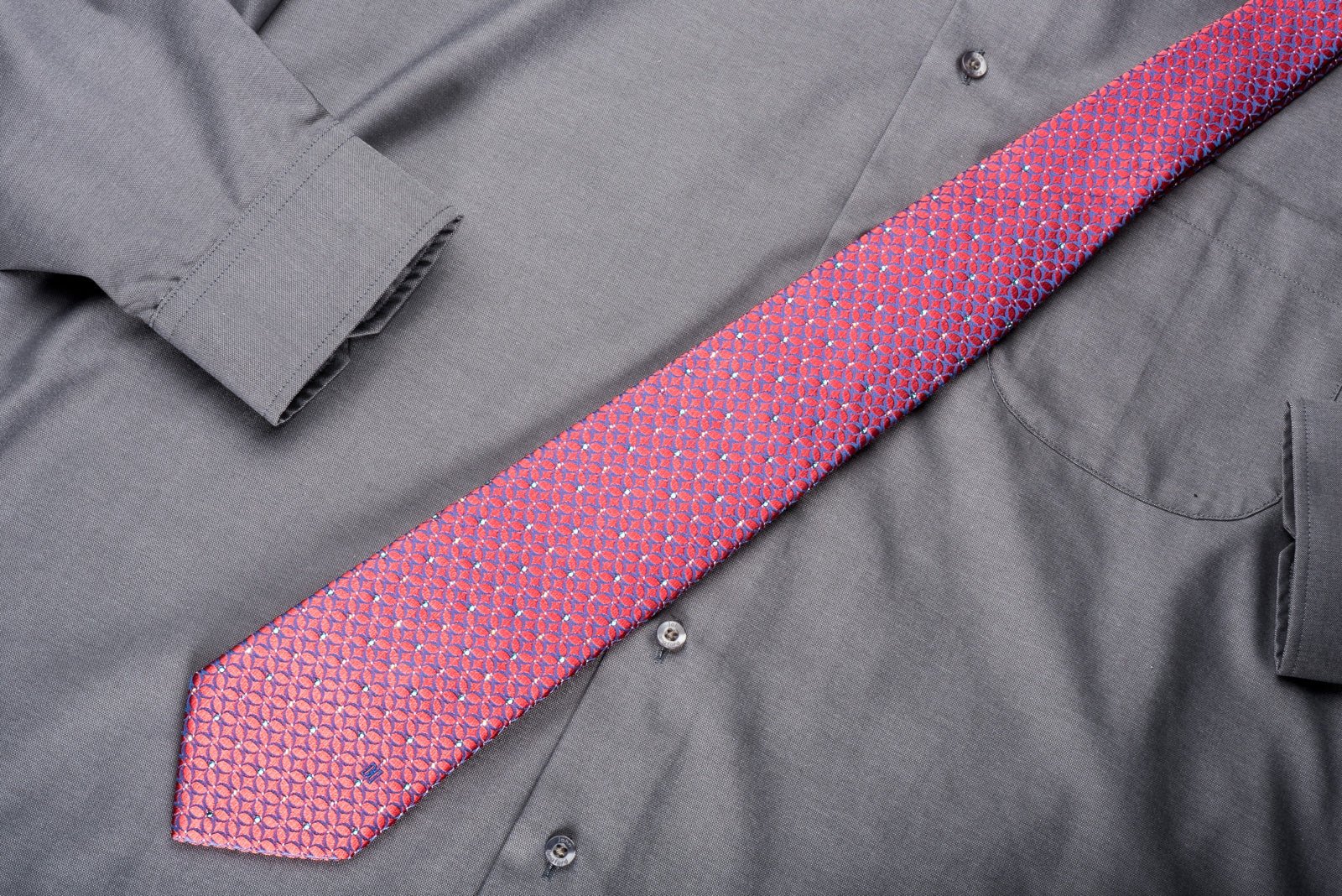 Daks Rhinestone Silk Necktie Blue Geometric On Pink With Silver Sparkles - Image 4