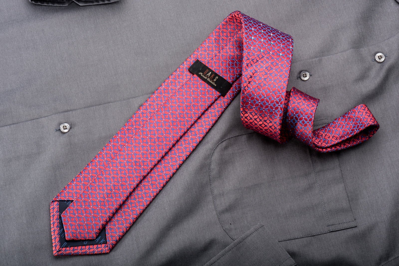 Daks Rhinestone Silk Necktie Blue Geometric On Pink With Silver Sparkles - Image 5