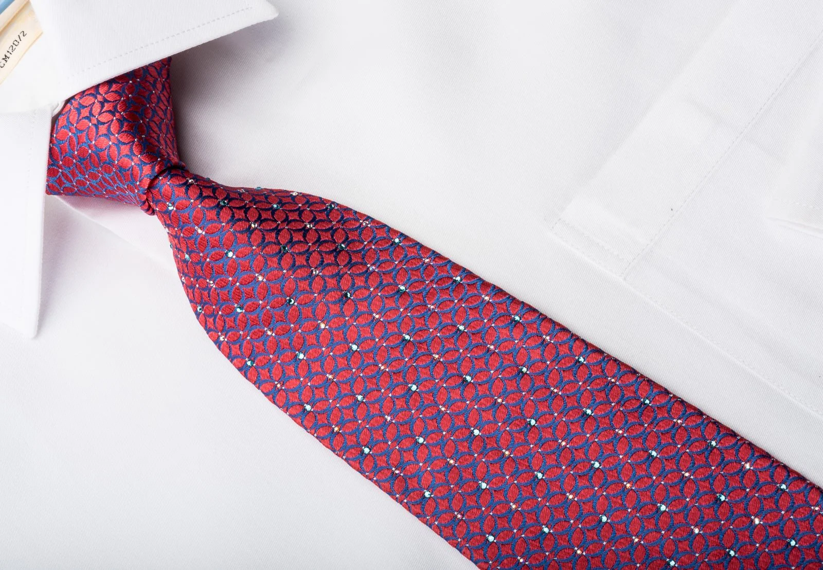 Daks Rhinestone Silk Necktie Blue Geometric On Pink With Silver Sparkles - Image 6