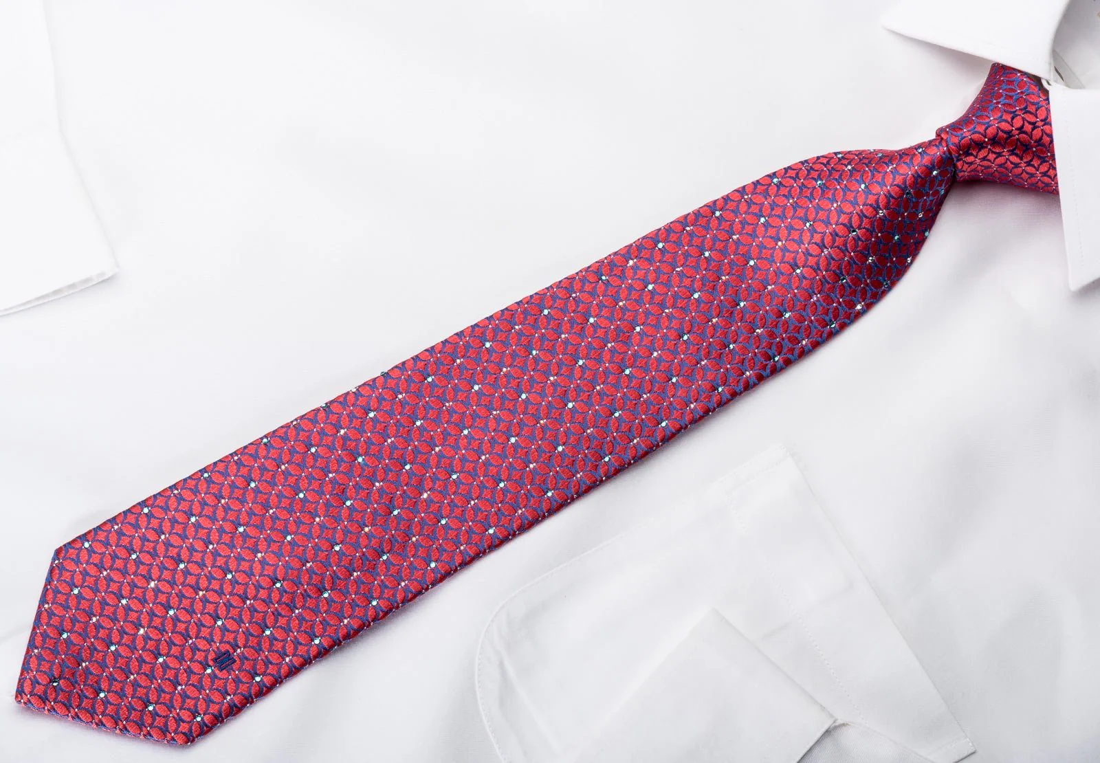 Daks Rhinestone Silk Necktie Blue Geometric On Pink With Silver Sparkles - Image 7