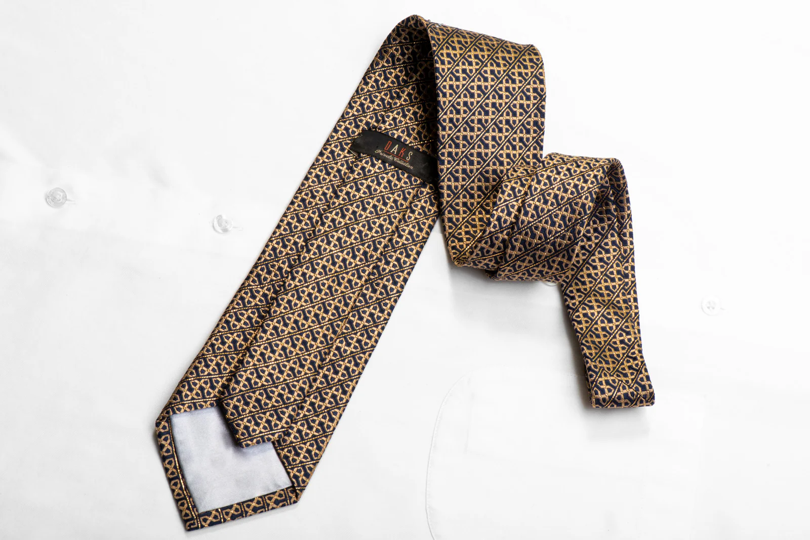 Rhinestone Silk Necktie Golden Trellis On Navy With Gold Sparkles - Image 5