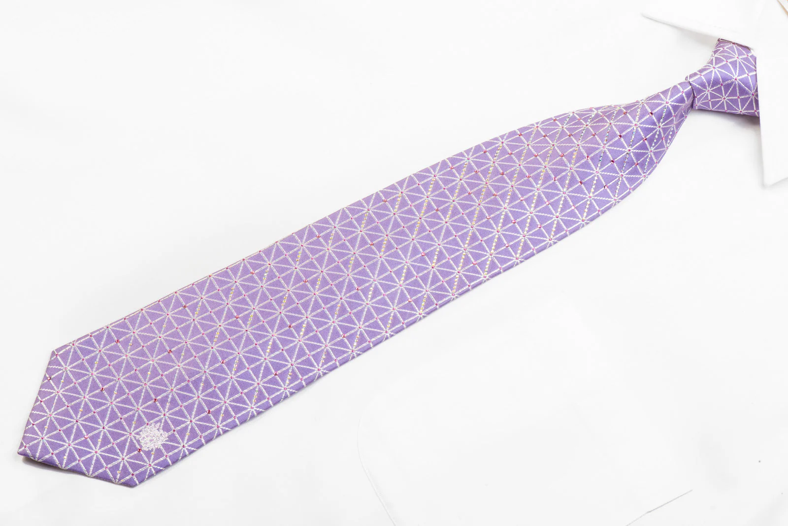Daks Rhinestone Silk Tie Silver Trellis On Mauve With Silver Sparkles - Image 3