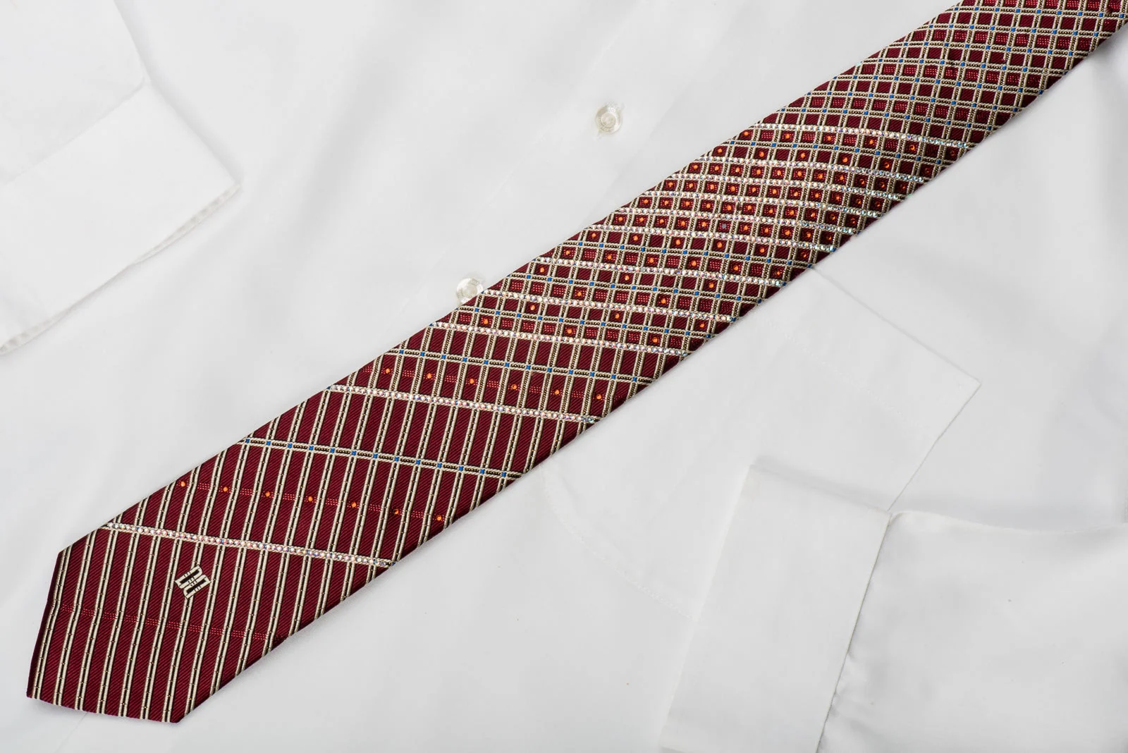 Daks Rhinestone Tie Silver Stripes On Burgundy With Sparkles - Image 4
