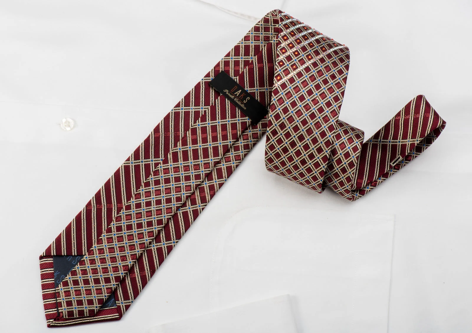 Daks Rhinestone Tie Silver Stripes On Burgundy With Sparkles - Image 6