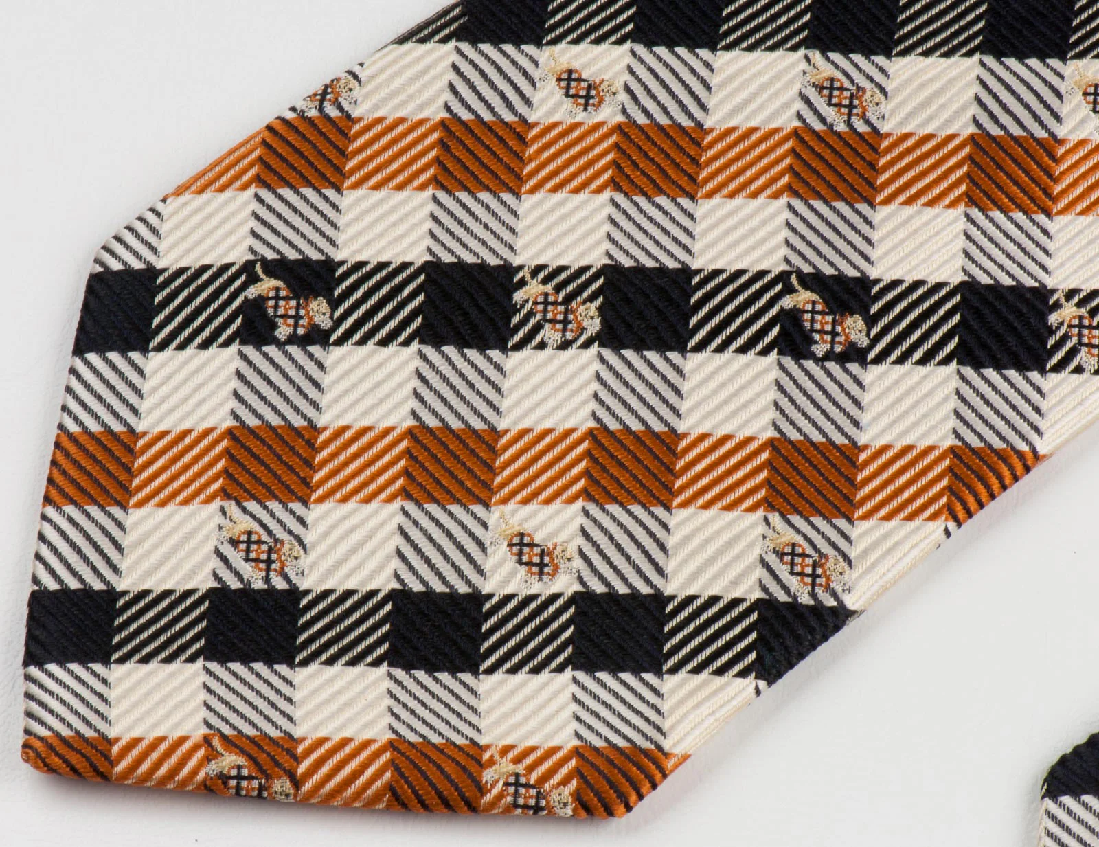 Daks Scottie Dog Men's Woven Silk Neck Tie Sotty Dogs On Beige Brown Black Plaids - Image 4