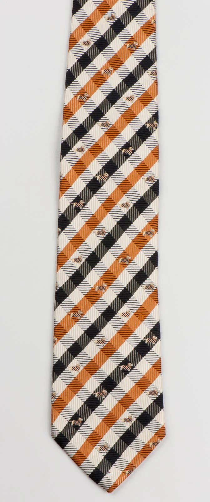 Daks Scottie Dog Men's Woven Silk Neck Tie Sotty Dogs On Beige Brown Black Plaids - Image 5