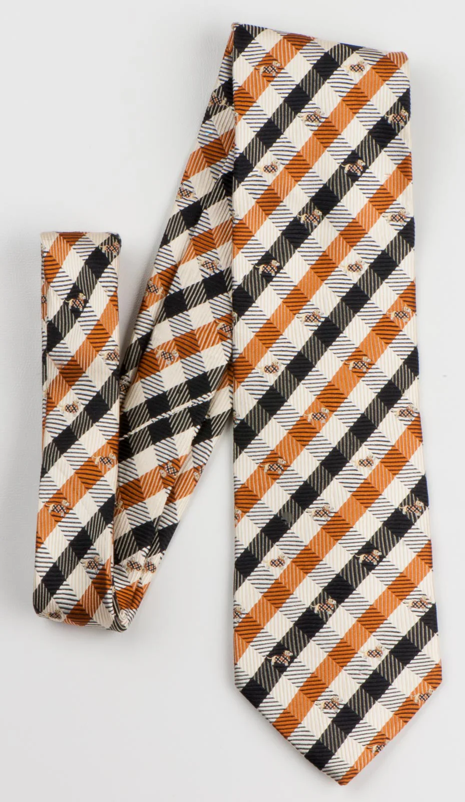 Daks Scottie Dog Men's Woven Silk Neck Tie Sotty Dogs On Beige Brown Black Plaids - Image 6