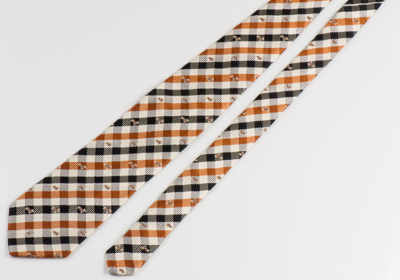 Daks Scottie Dog Men's Woven Silk Neck Tie Sotty Dogs On Beige Brown Black Plaids - Image 7