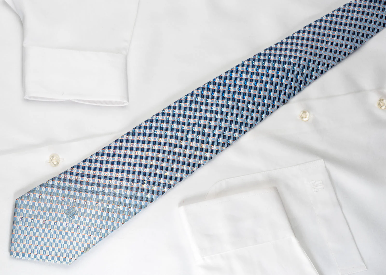 Daks Silk Bling Rhinestone Tie Blue Checkered With Sparkles - Image 8