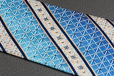 Daks Silk Neck Tie Blue Cream Striped With Lattice & Rhinestones Classic - Image 5
