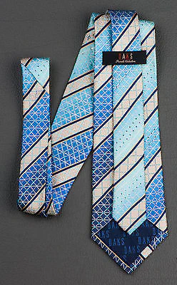 Daks Silk Neck Tie Blue Cream Striped With Lattice & Rhinestones Classic - Image 8
