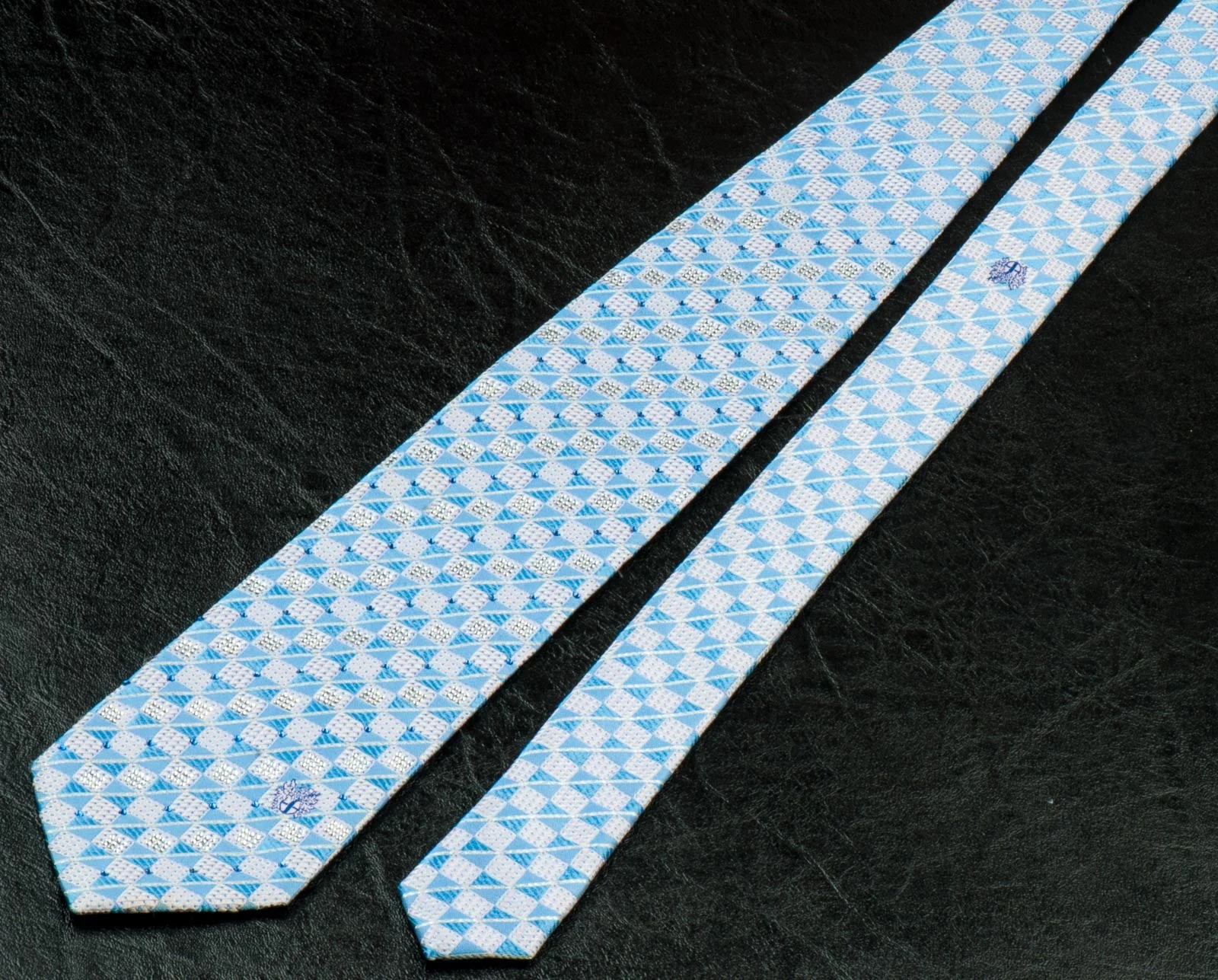 Daks Silk Neck Tie Blue & White Checks With Silver Highlights & Rhinestones - Image 7