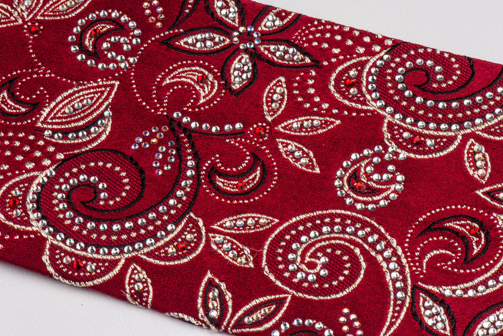 Daks Silk Neck Tie Floral Design On Burgundy With Rhinestones - Image 6