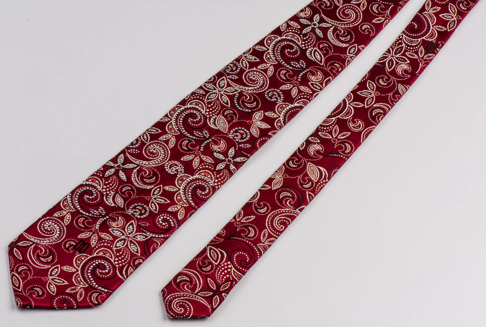 Daks Silk Neck Tie Floral Design On Burgundy With Rhinestones - Image 7