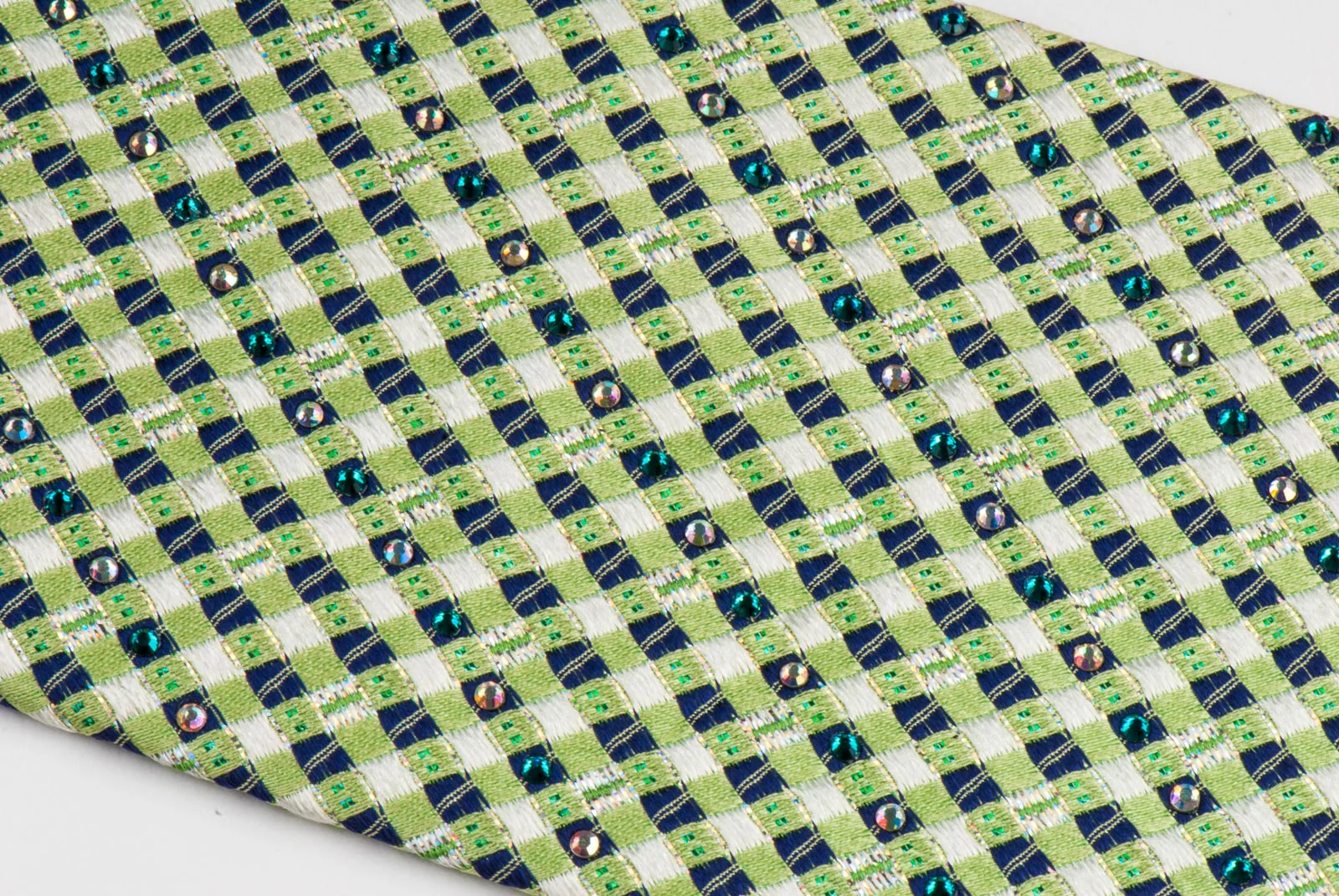 Daks Silk Neck Tie Lime Green & Black Checks With Silver Sparkles & Rhinestones - Image 5
