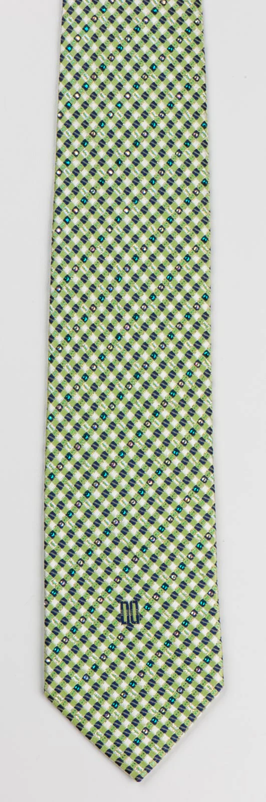 Daks Silk Neck Tie Lime Green & Black Checks With Silver Sparkles & Rhinestones - Image 6
