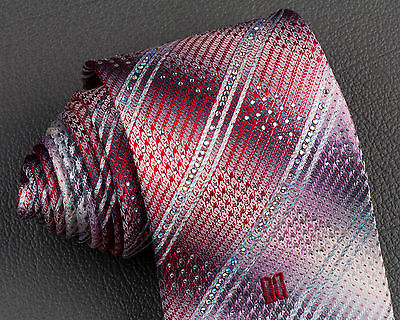 Daks Silk Neck Tie Red White & Blue Stripes With Rhinestones 3 1/4 Inch - Image 3