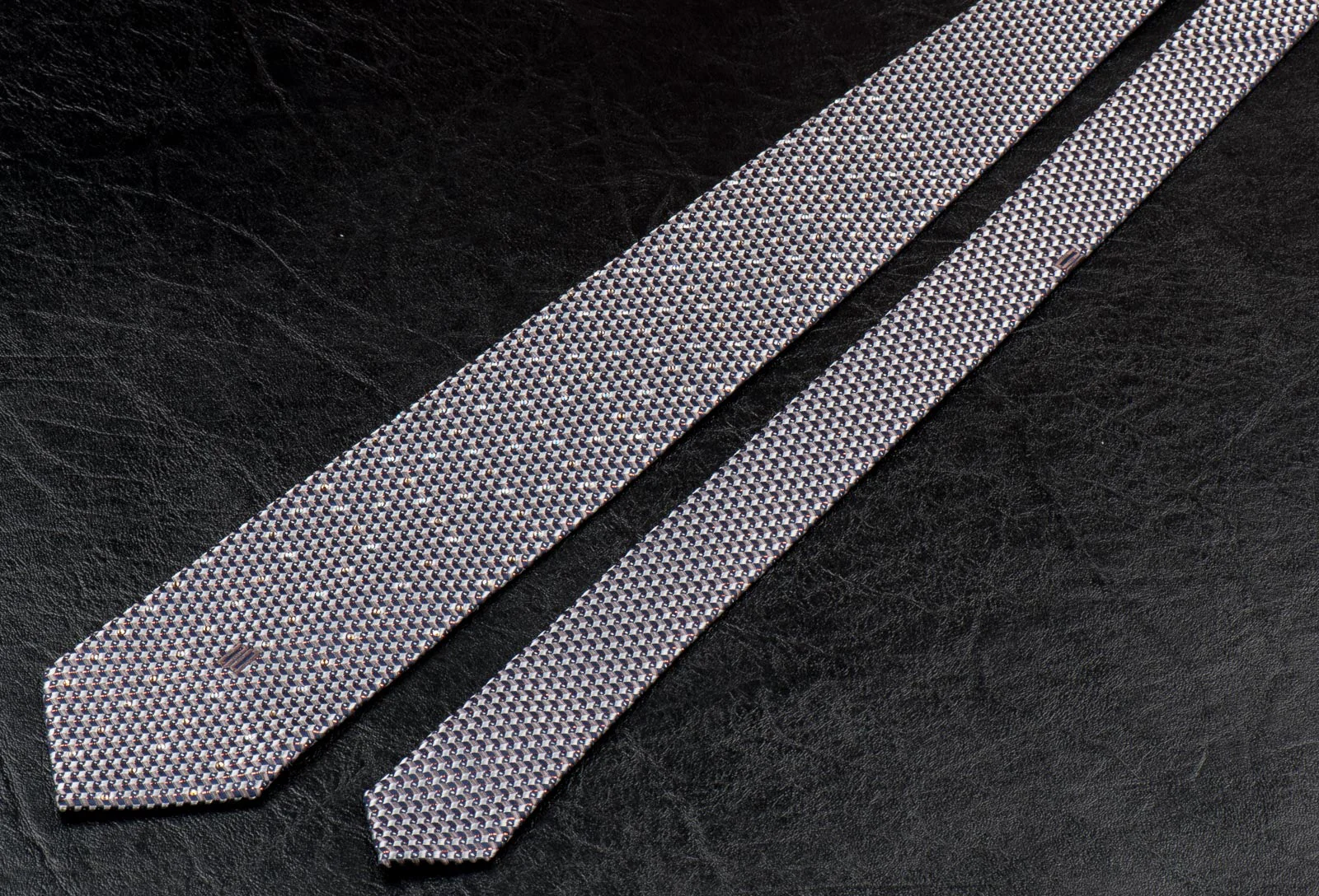 Daks Silk Neck Tie Silver Black Geometric Design With Rhinestones & Highlights - Image 2