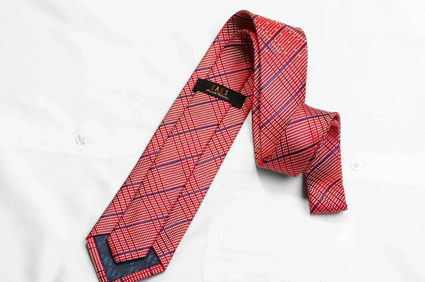Silk Necktie Blue Stripes On Red With Blue Sparkles - Image 4
