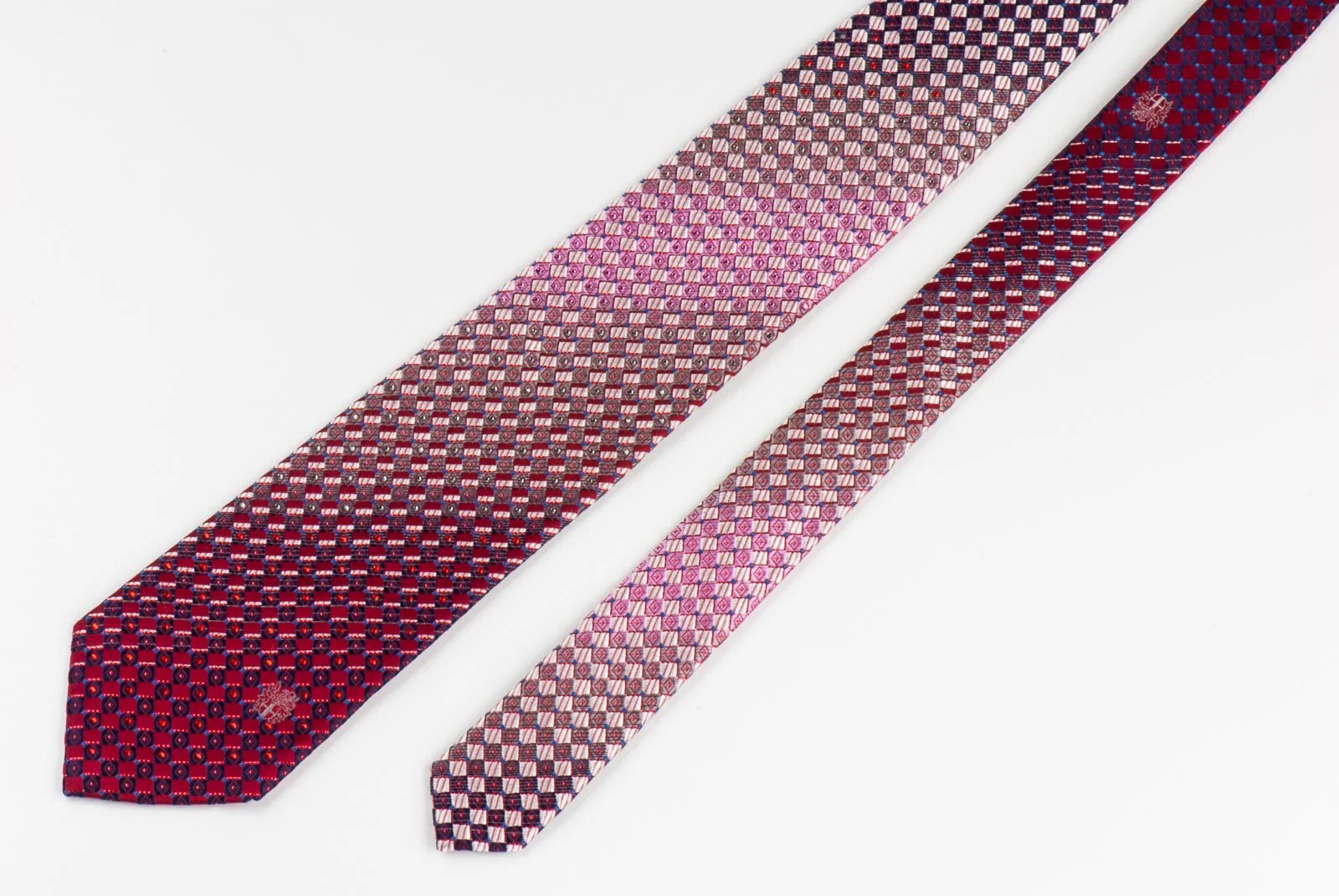 Daks Silk Necktie Burgundy Beige Checked Design With Red Sparkles & Rhinestones - Image 4