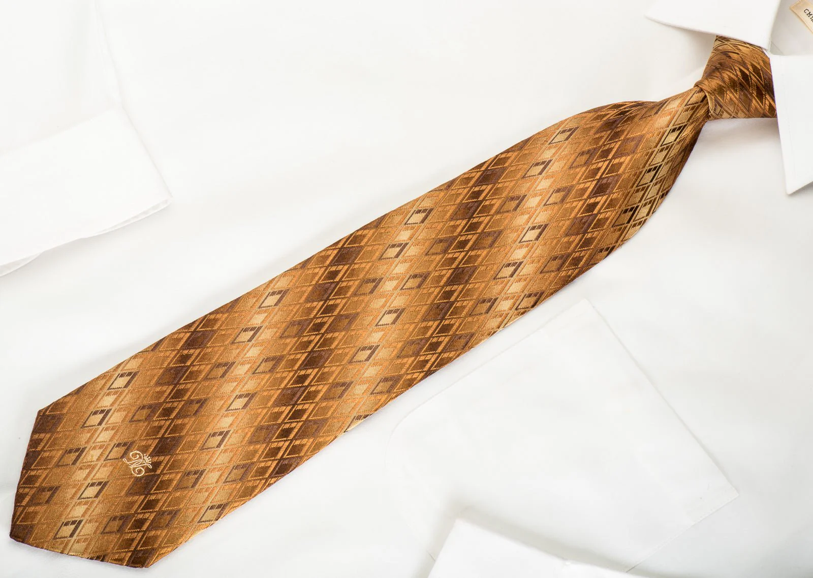 Daks Silk Necktie Geometric Diamonds On Brown Silk Classic 3 3/4 Inch - Image 2