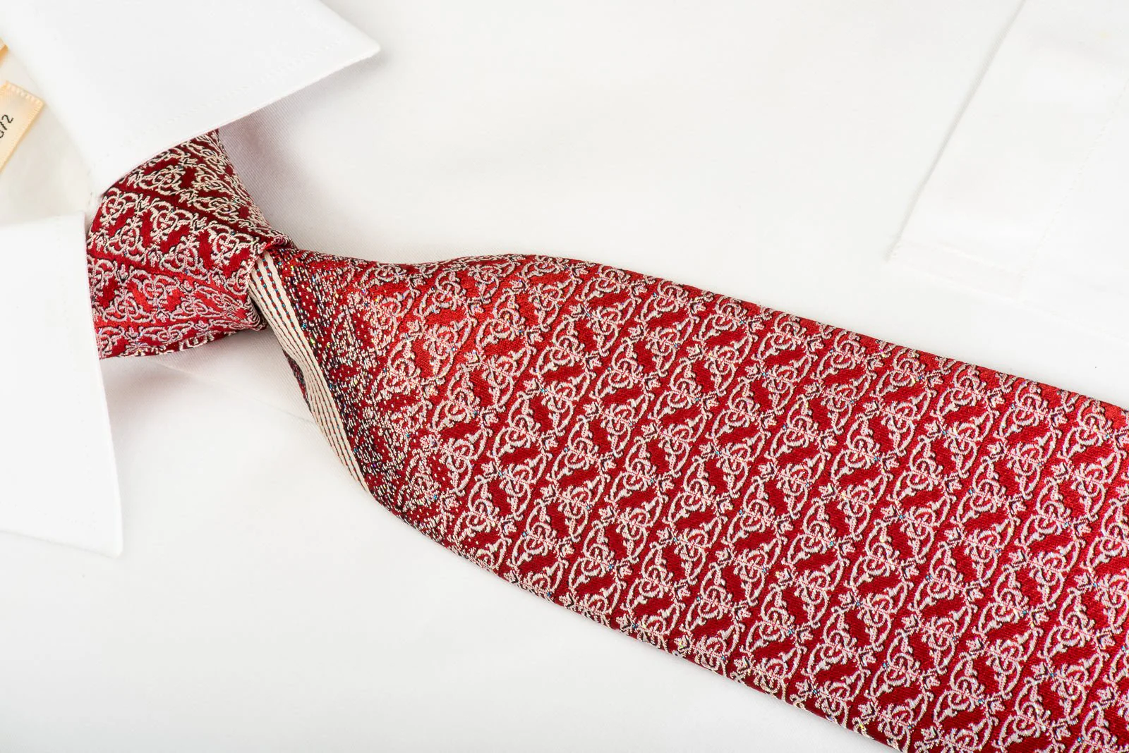 Daks Silk Necktie Silver Cartouche On Burgundy With Sparkles - Image 2