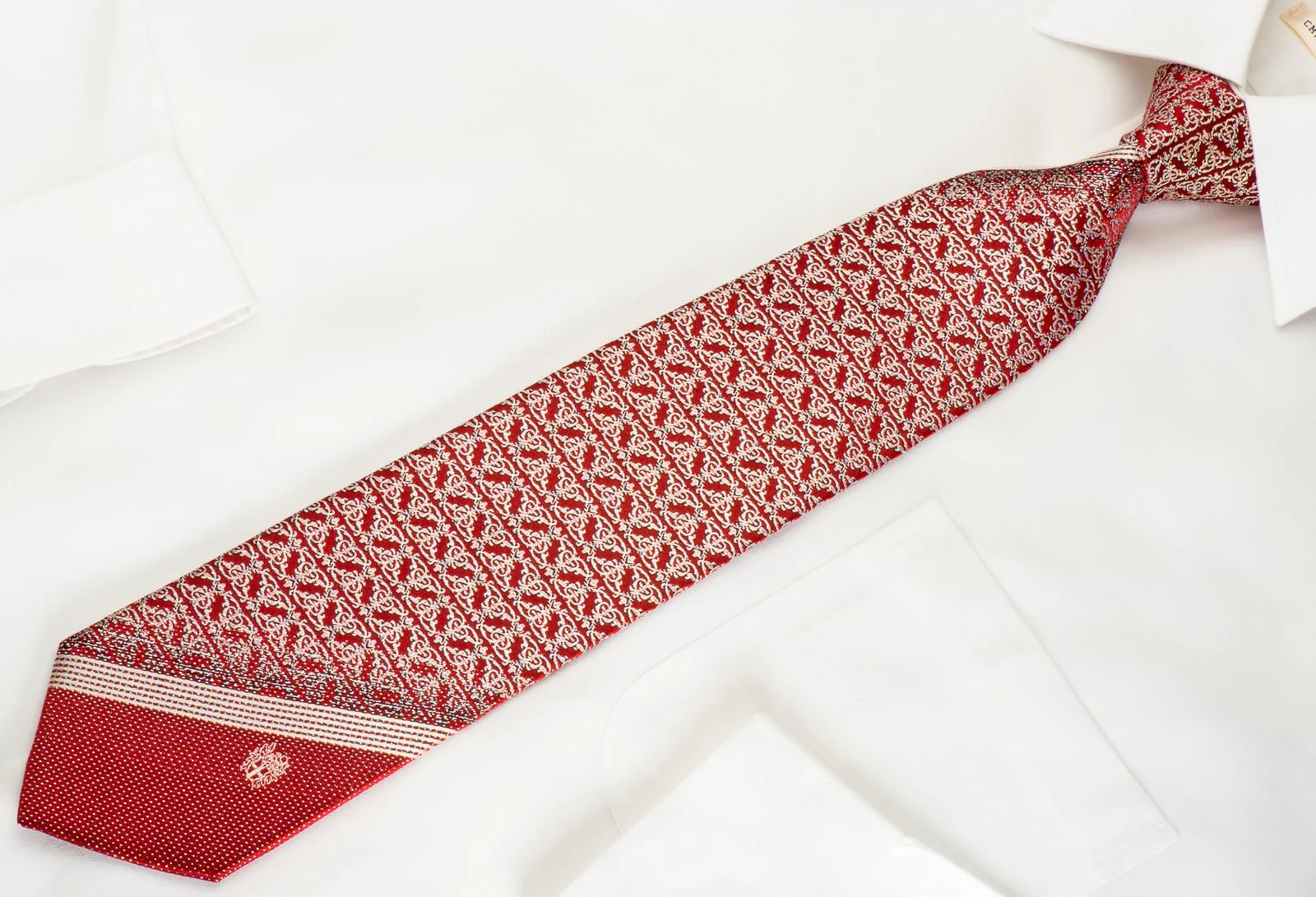 Daks Silk Necktie Silver Cartouche On Burgundy With Sparkles - Image 3