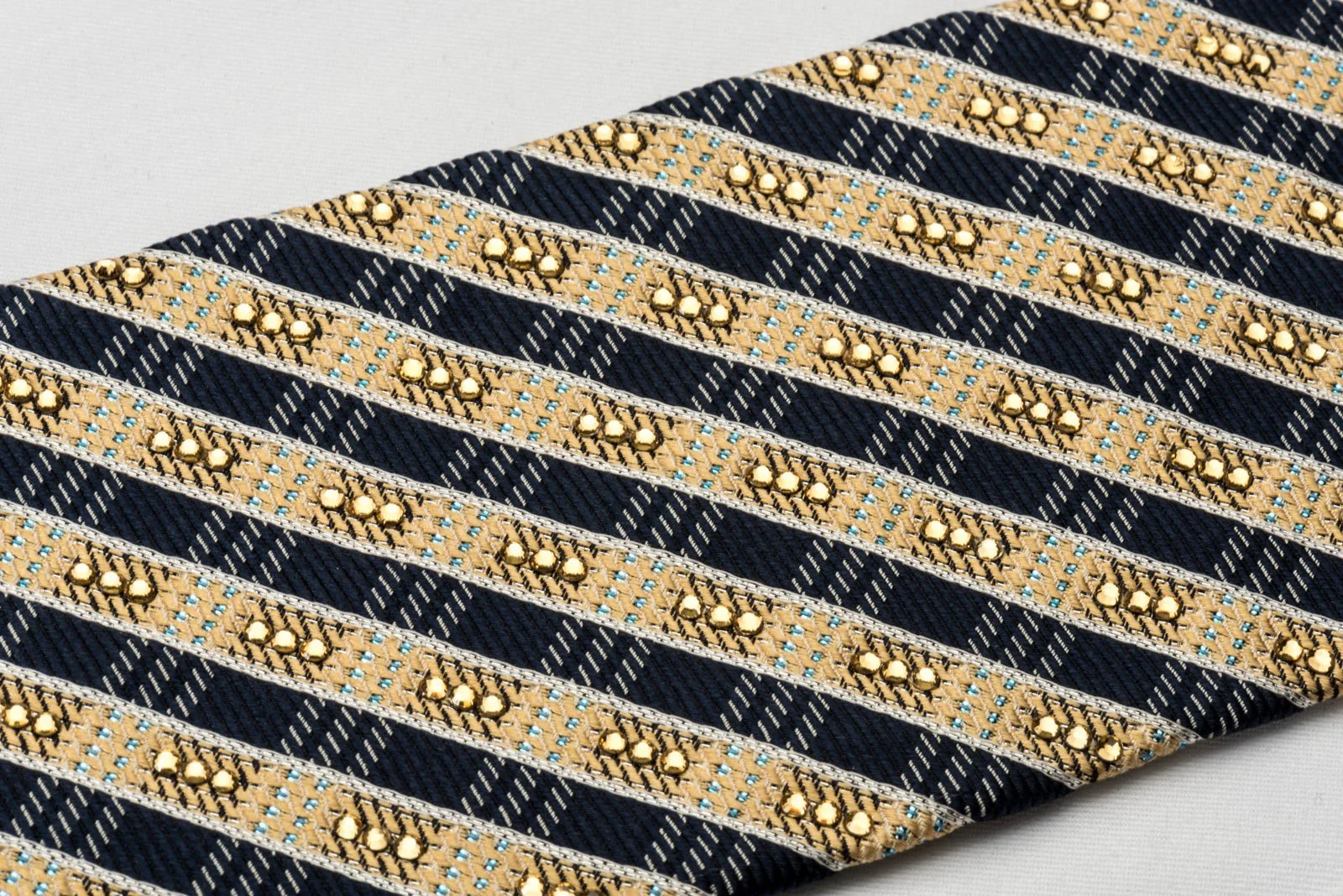 Daks Silk Rhinestone Tie Black Gold Stripes With Silver Blue Sparkles - Image 6