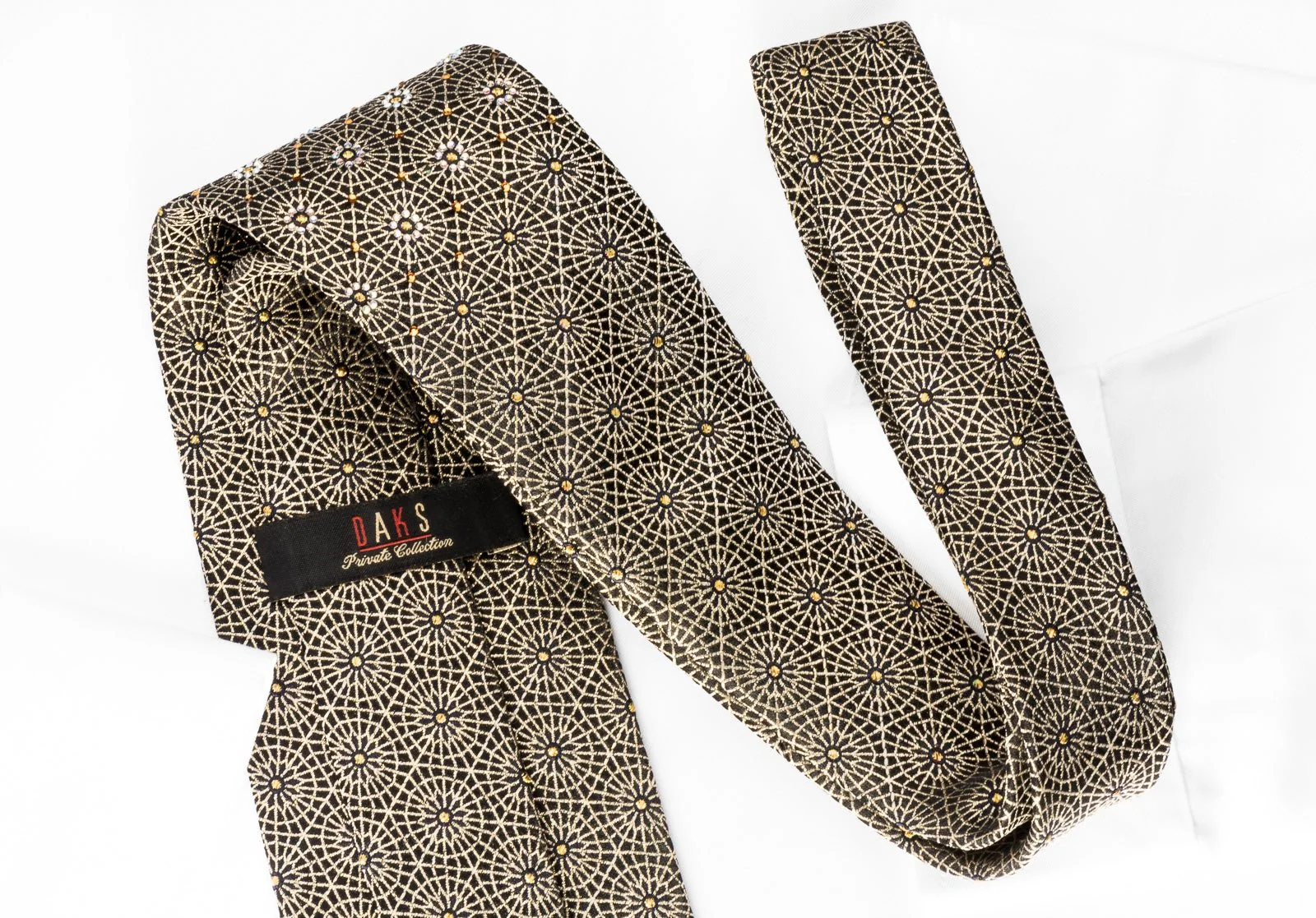Golden Trellis On Black With Gold Sparkles Silk Rhinestone Tie - Image 5