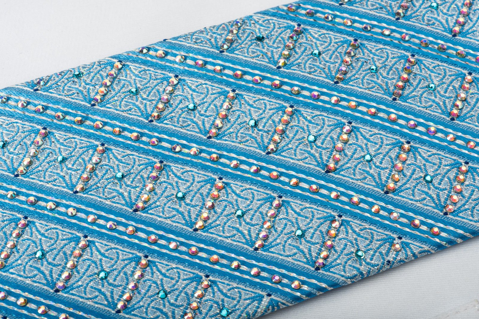 Daks Silk Tie Blue Striped Rhinestone With Silver Sparkles - Image 2