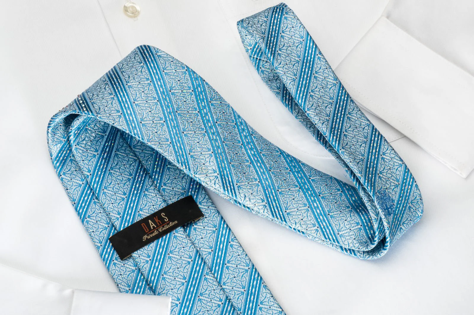 Daks Silk Tie Blue Striped Rhinestone With Silver Sparkles - Image 6
