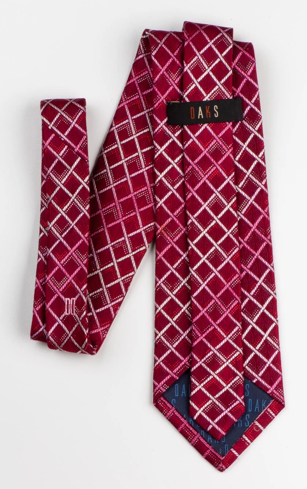 Daks Woven Silk Neck Tie Checks On Burgundy With Silver Sparkles 3 1/2 Inch - Image 2