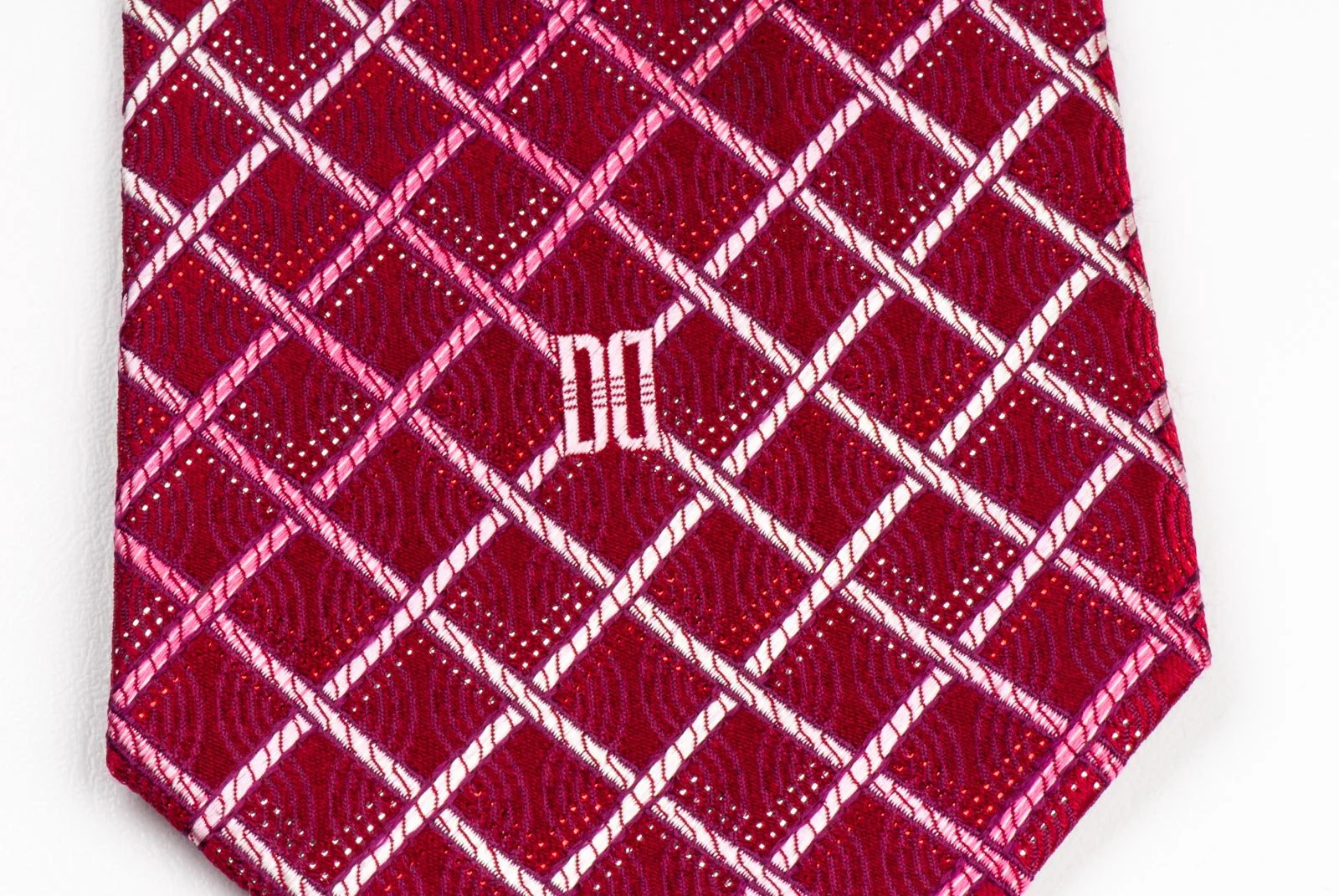 Daks Woven Silk Neck Tie Checks On Burgundy With Silver Sparkles 3 1/2 Inch - Image 3
